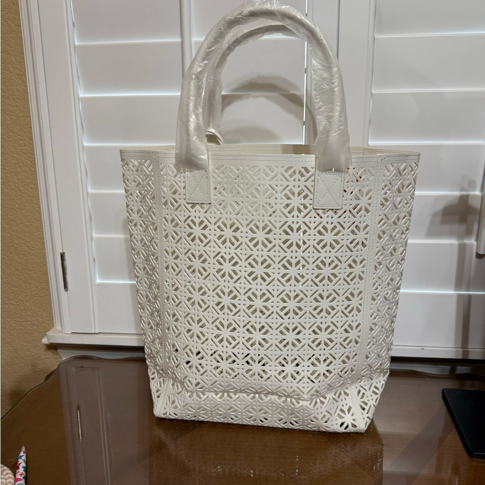 New Tory Burch White Cutout Tote